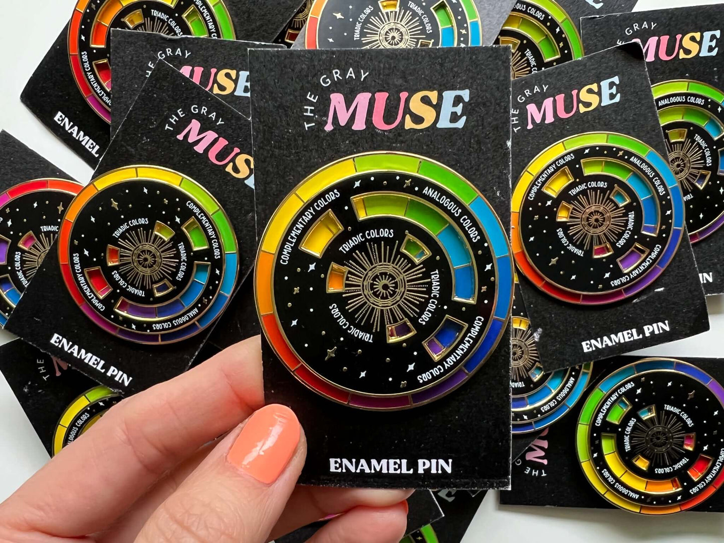 Enamel color wheel pins by The Gray Muse