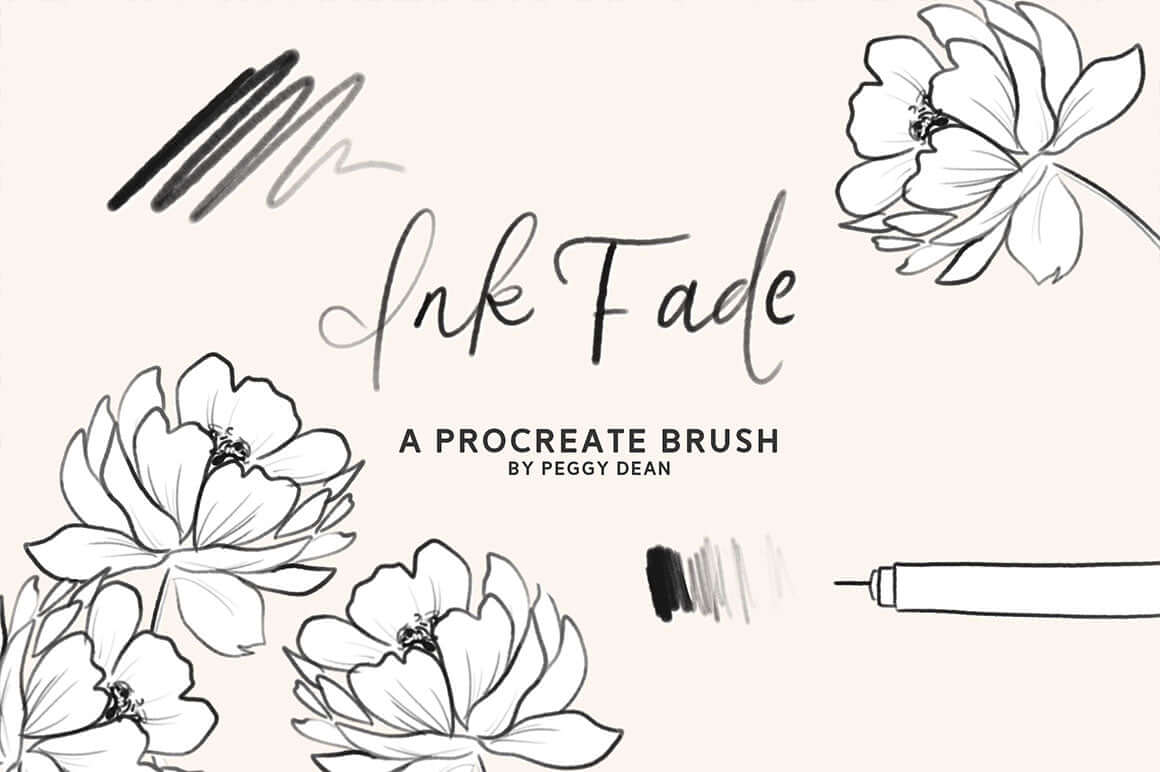 Swatch of a Procreate brush resembling ink pen that is fading away
