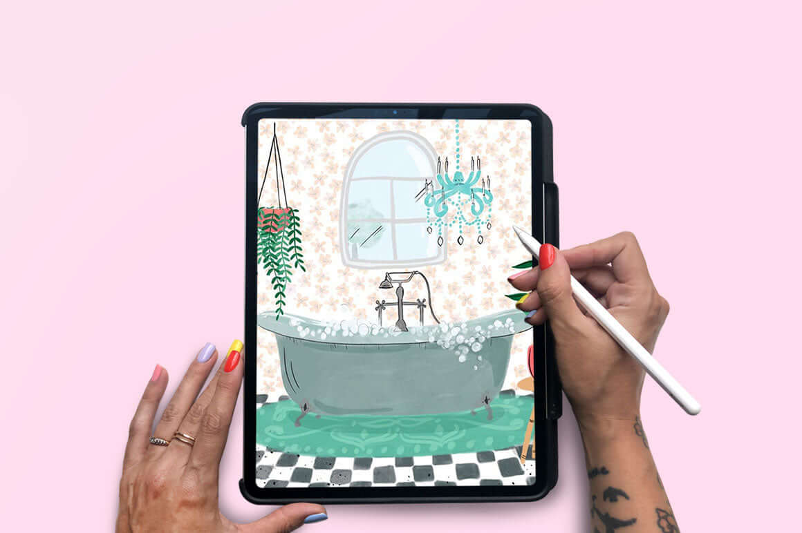Procreate artwork depicting a bubble bath