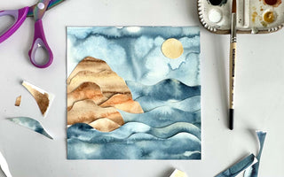 Papercut watercolor seascape collage