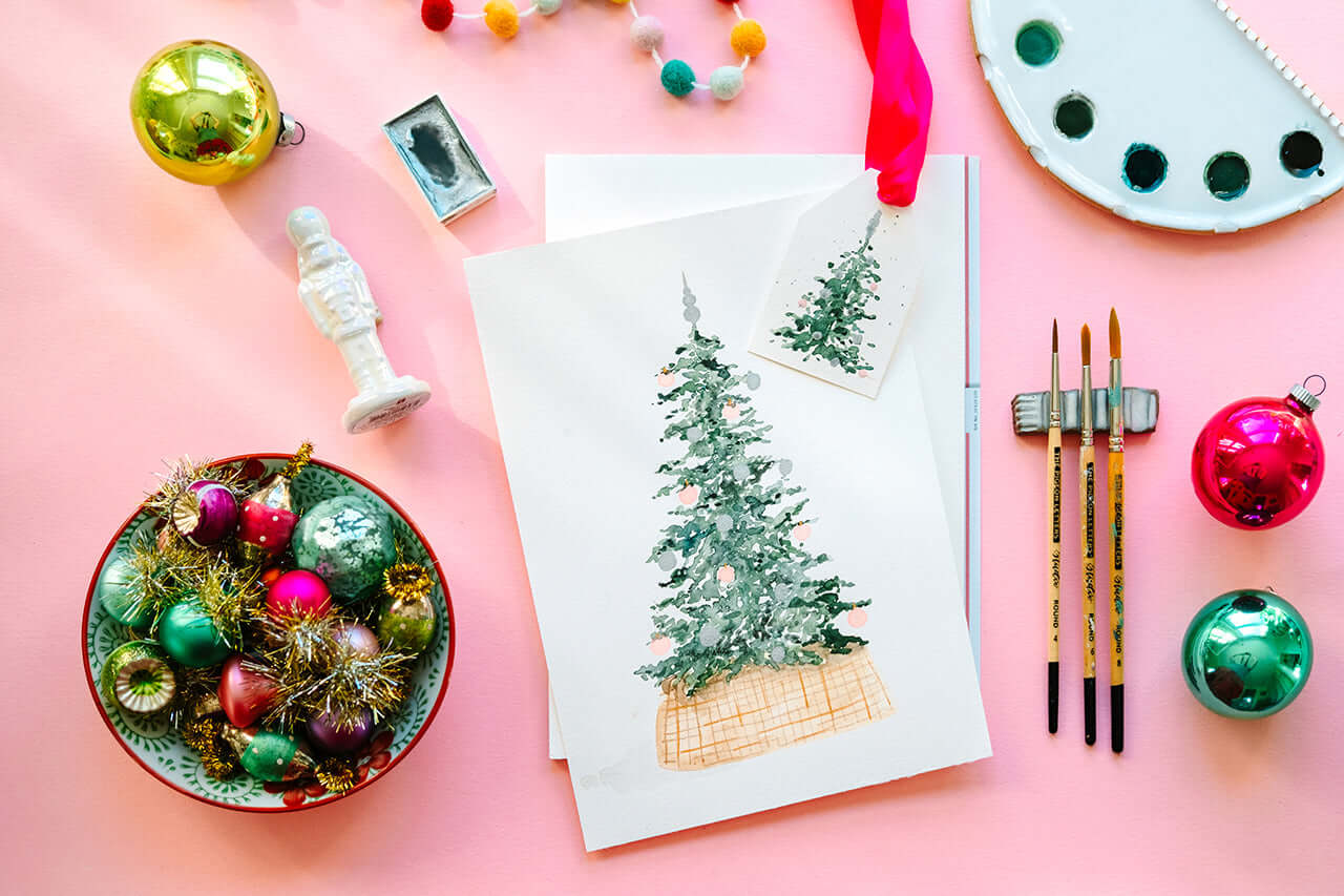 How to paint a watercolor Christmas tree