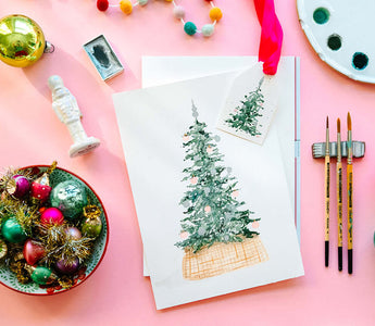 Paint a Watercolor Christmas tree + Matching Gift Tag