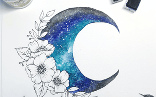 Floral + Watercolor Galaxy Moon Tutorial