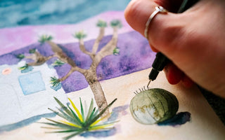 Watercolor and Ink Desert Botanical Landscape