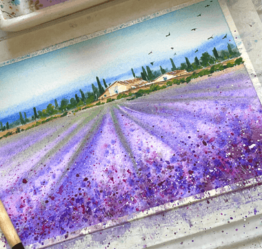 Easy French Lavender Field Watercolor Painting