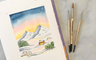 Winter landscape watercolor tutorial