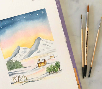 Winter landscape watercolor tutorial
