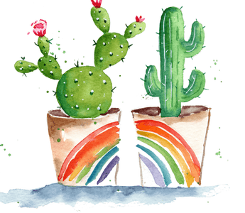 Paint Cacti with Rainbow Watercolor