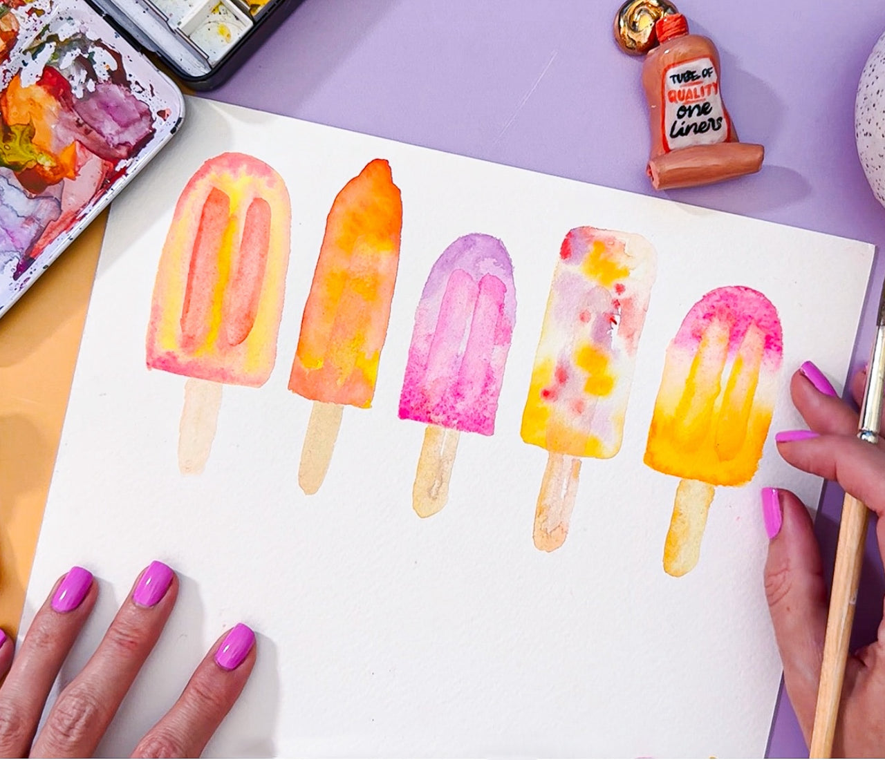 Easy Watercolor Popsicles Tutorial for Beginners