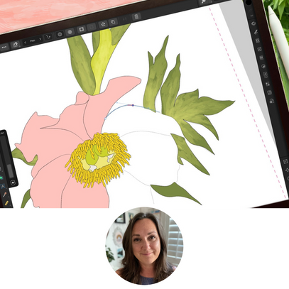 Digital illustration of a flower on a computer screen.