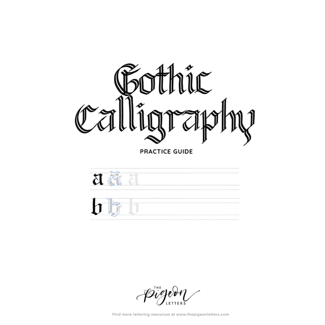 Gothic Calligraphy Alphabet With Strokes