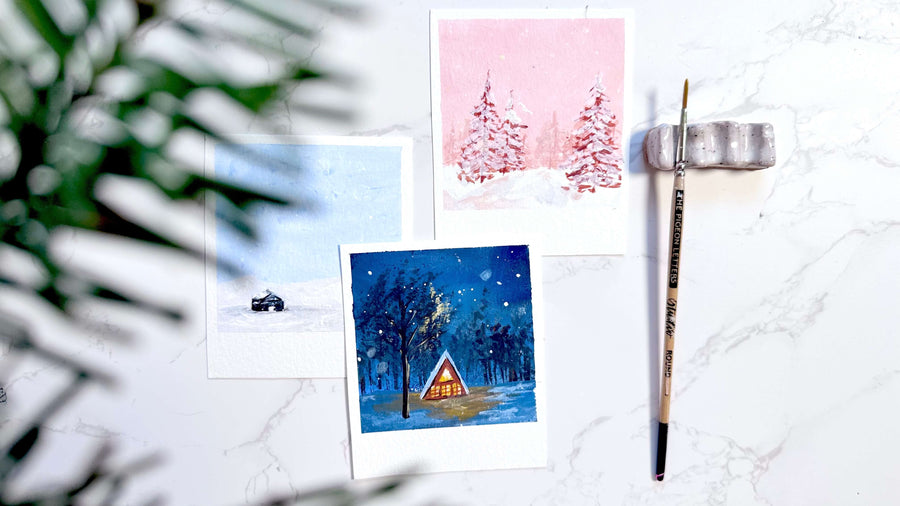 Polaroid Snowcapes in Gouache