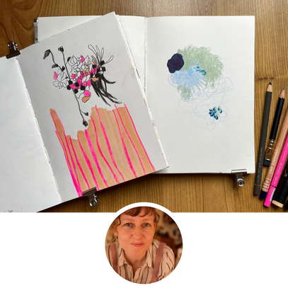 expressive drawing in a sketchbook