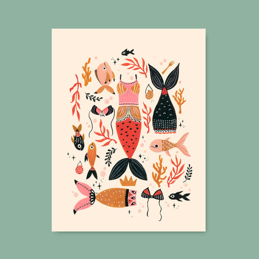 Mermaid Laundry Day Illustration