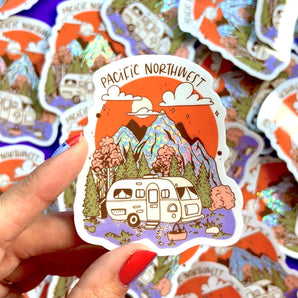 Pacific Northwest Mountain Camper Vinyl Sticker