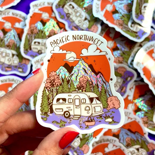 Pacific Northwest Mountain Camper Vinyl Sticker
