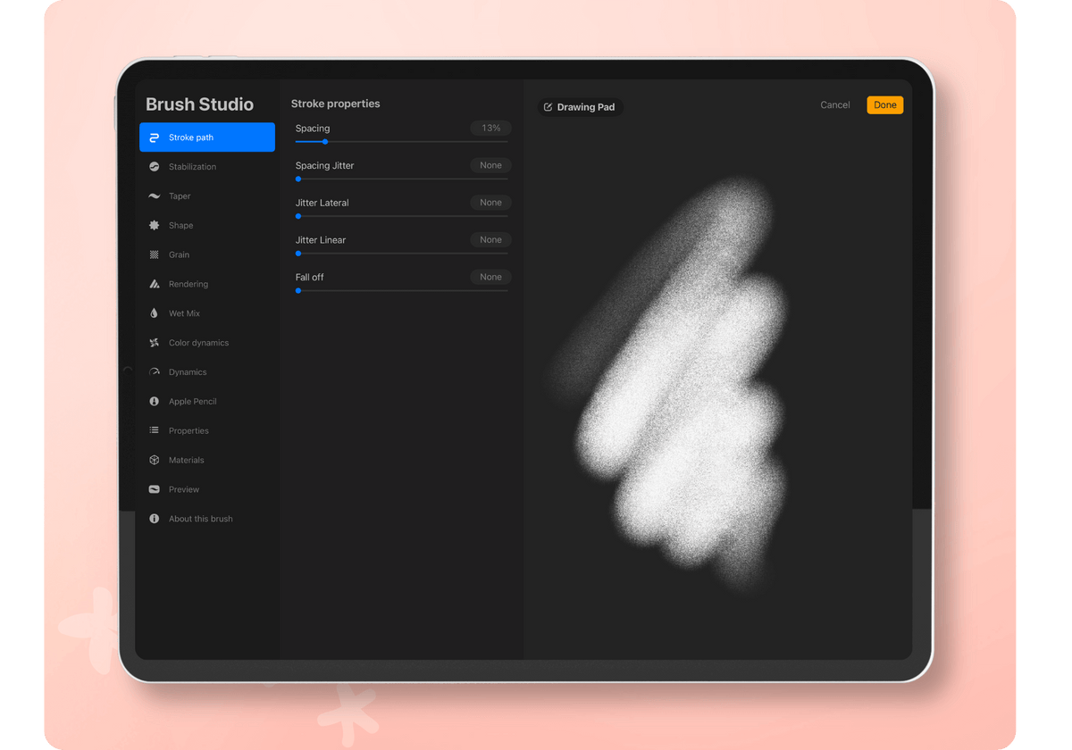 how to adjust brushes in procreate