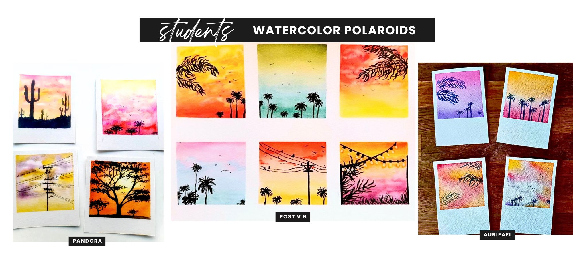 Watercolor Polaroids - Summer Sunsets