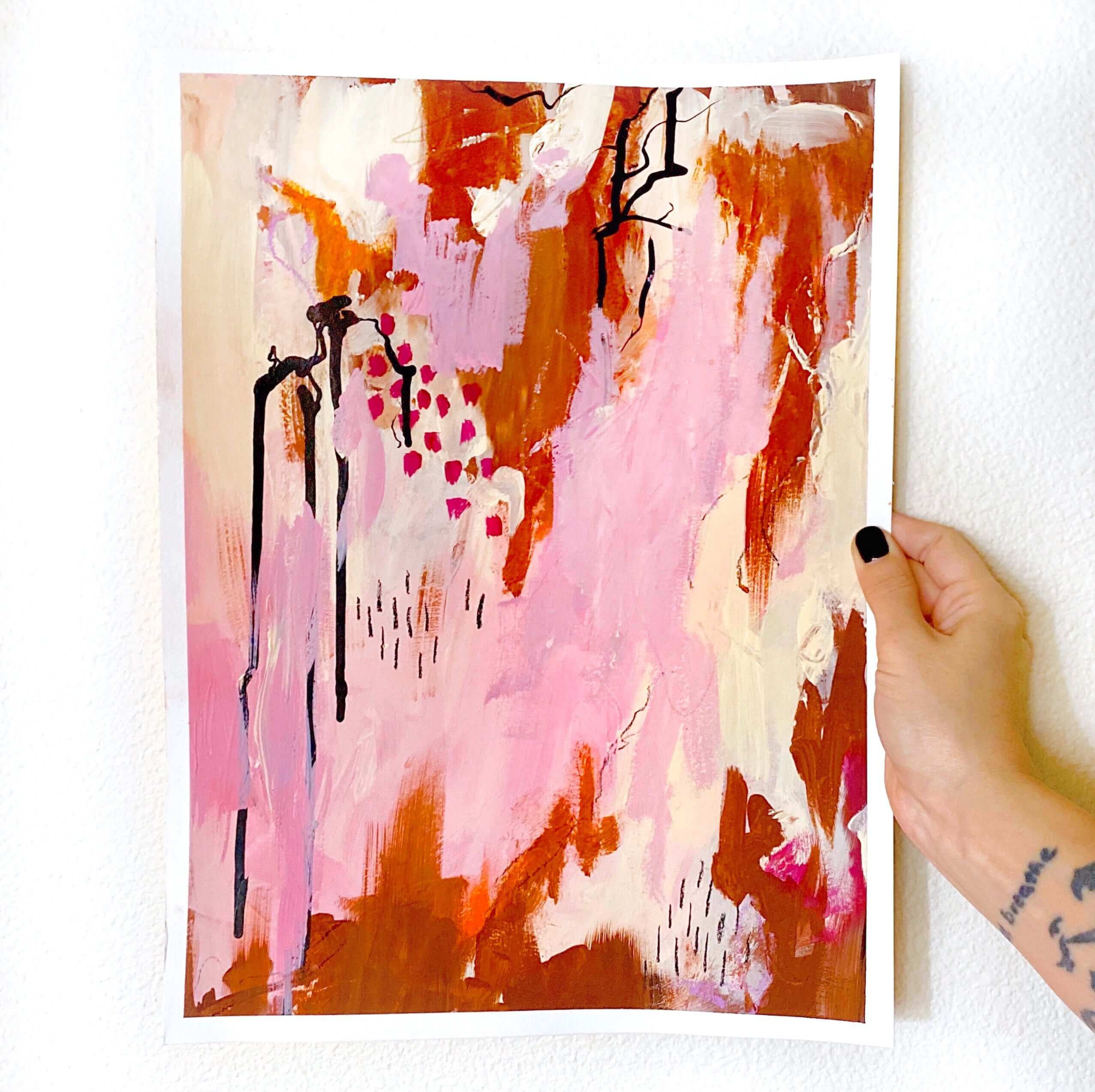 Original abstract artwork in pink and red