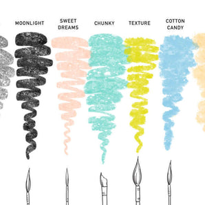 Swatches of glitter style Procreate brushes