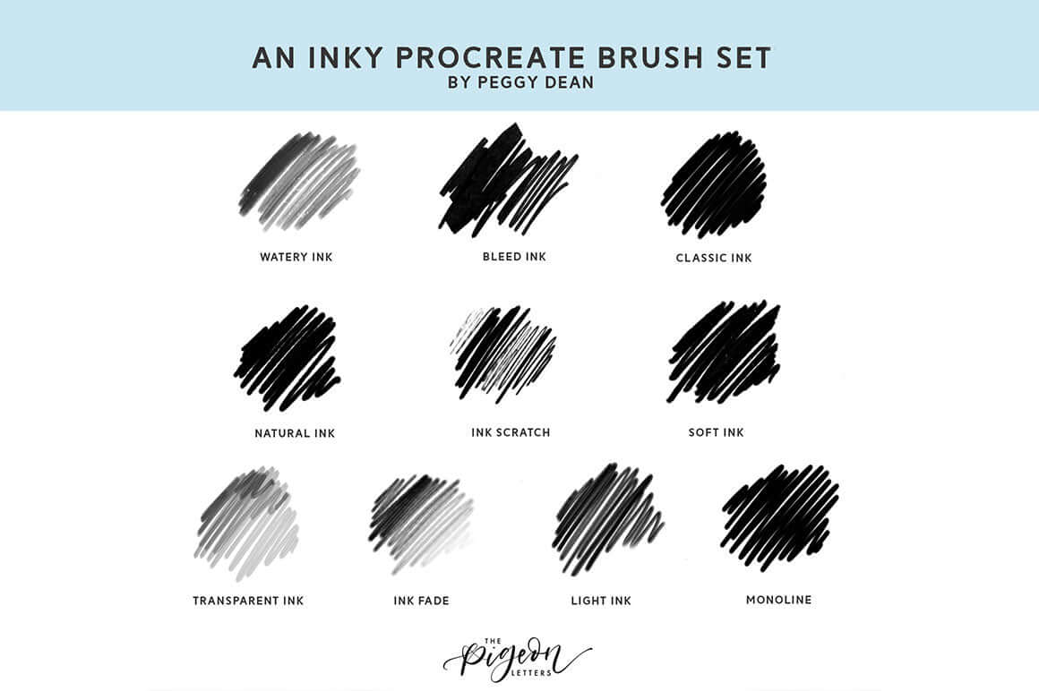 Swatches of different Procreate brushes for drawing