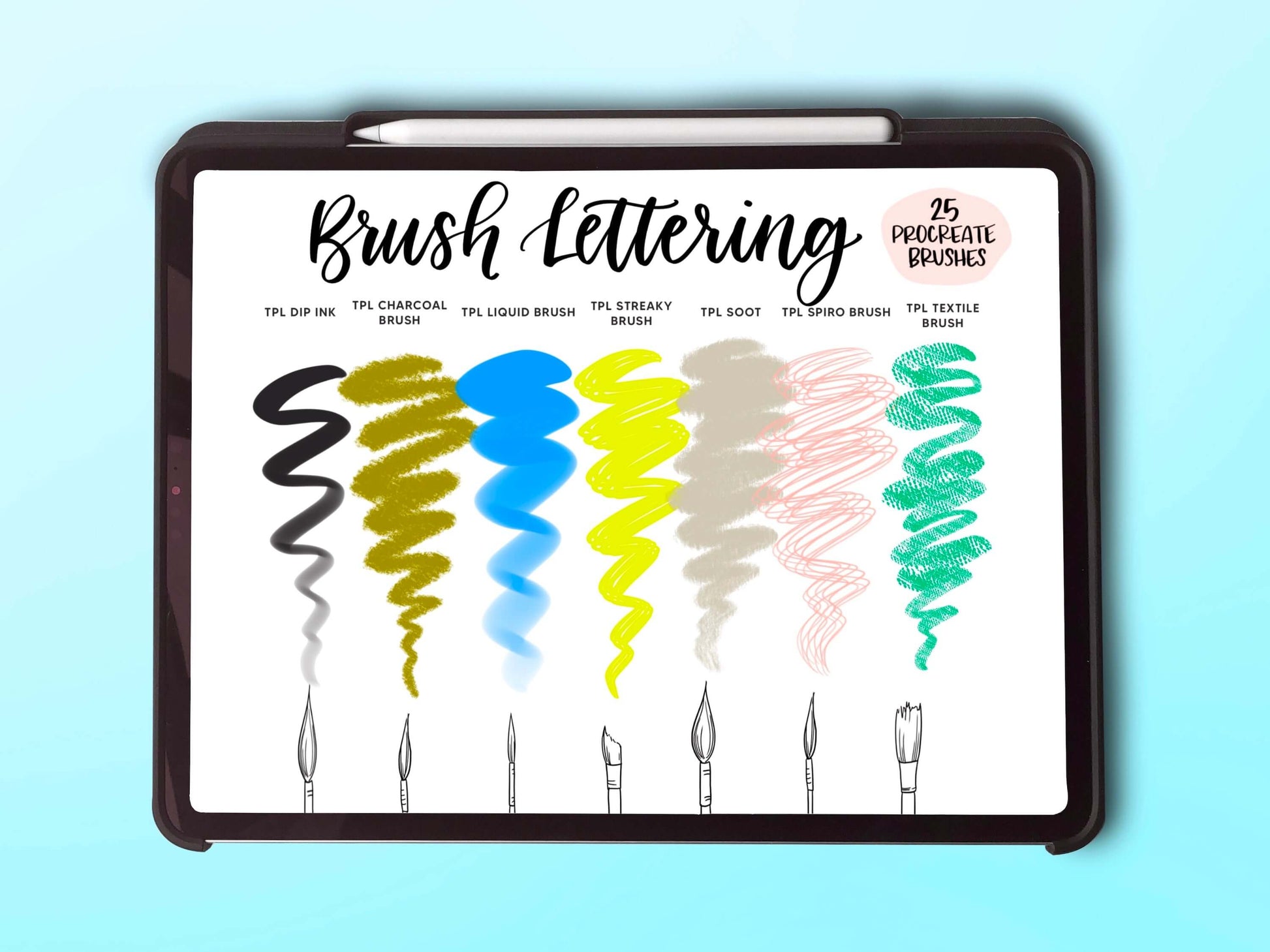 Swatches of the Procreate brush lettering pack
